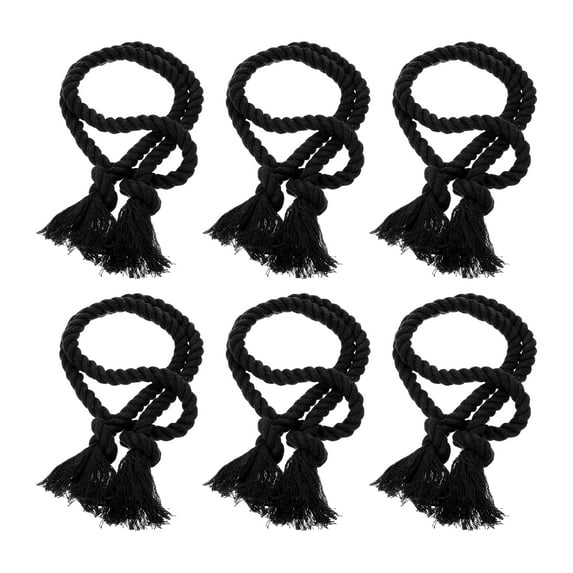 6Pcs Rope Curtain Tiebacks, 30" Polyester Tassel Curtain Holdback, Black