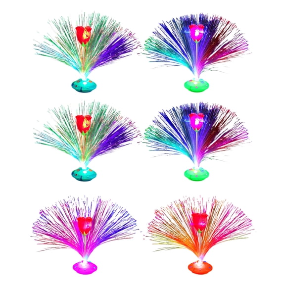 6Pcs Rose Flower Fibre Lamp Fibre Colour Changing Light 11Inch Mood Novelty Nightlight For Birthday Wedding