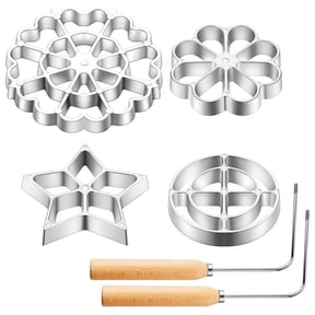 6Pcs Rosette Iron Set Bunuelos Mold with Handle Cooking Stamp Maker Kit Cookie Cutters Aluminum Alloy Waffle