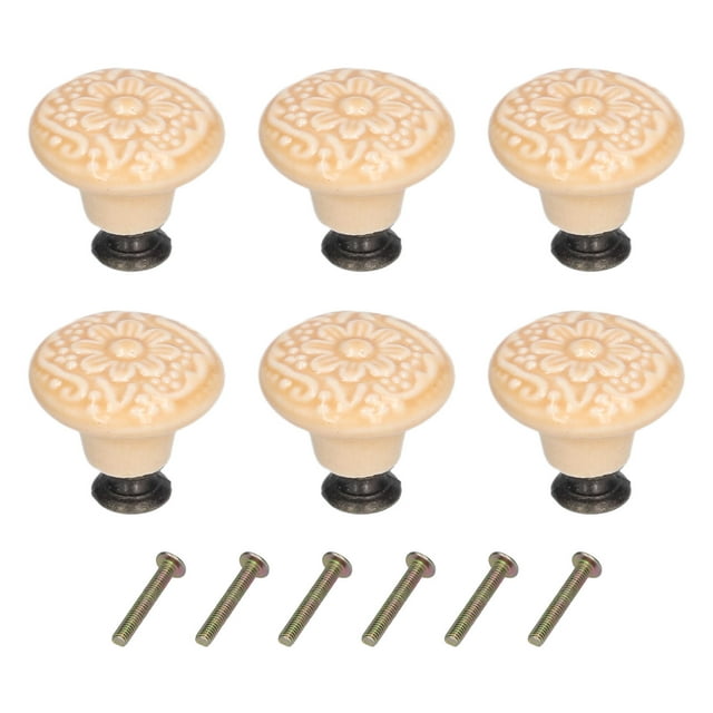 6Pcs Round Ceramic Knobs Exquisite Single Hole Pull Handle for