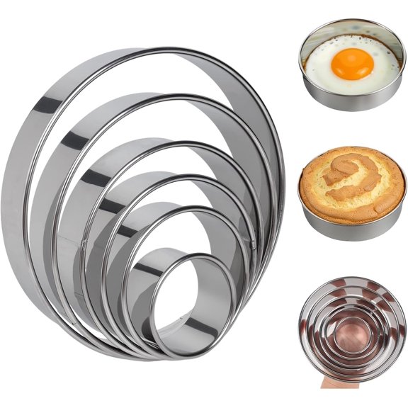6Pcs Round Cookie Cutters Set (2, 3, 3.5, 4, 5, 6 Inch), Stainless Steel Biscuit Molds in Graduated Sizes, 1.2" Deep Circle Ring Cutters for Baking, Pastry, Donuts, Scones, Fondant, Sandwiches, Cake