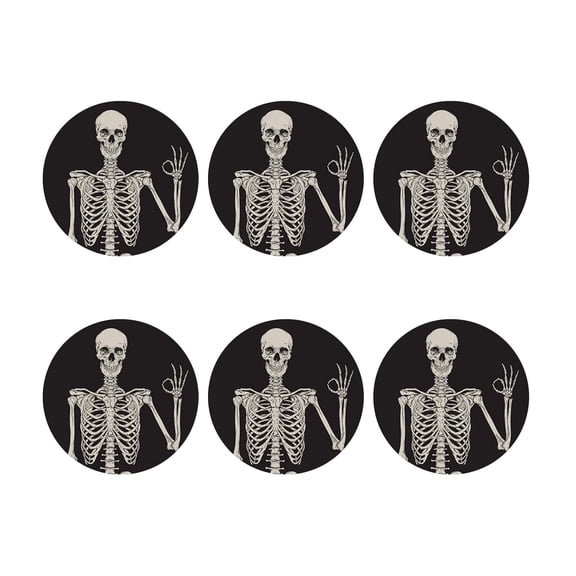 6Pcs Round Drink Coasters Ceramic Stone Cup Mats Decorative Cup Coasters Skeleton Skull Coasters Table Decorations