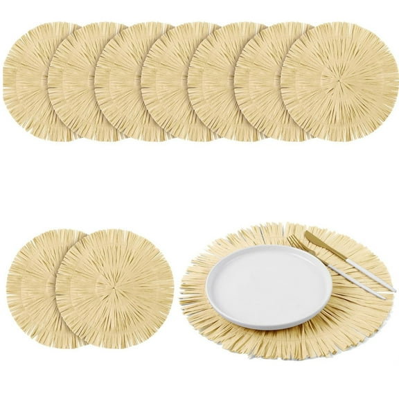 6Pcs Round Luau Placemats,Tutuviw 15 Inch Braided Table Paper Mats Rustic Farmhouse Placemat,Circle Heat Resistant Hawaii Tropical Placemats for Wedding Party Kitchen Dining Table Decor
