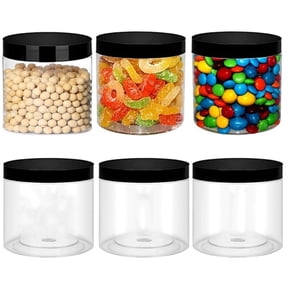 6Pcs Round Plastic Storage Jars,QZS Refillable Empty Slime Containers,Dry Food Containers with Black Lids,Kitchen Moisture-proof Food Organizer,Organizer for Cookie Snacks Candy 8oz