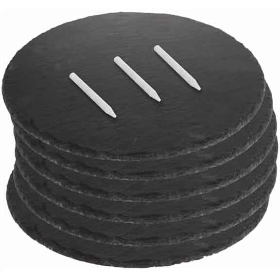 6Pcs Round Slate Cheese Board 7.8 Inches Black Slate Charcuterie Board with 3 Chalks, Slate Stone Serving Platter for Cheese, Meat, Sushi, Appetizers