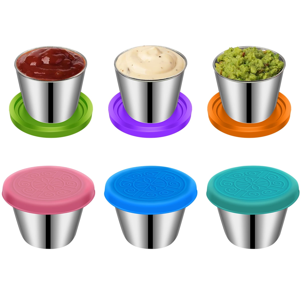 6Pcs Salad Dressing Containers 1.6oz Reusable Small Condiment Cup Containers  with Lids Stainless Steel Travel Dipping Sauce Cups - AliExpress