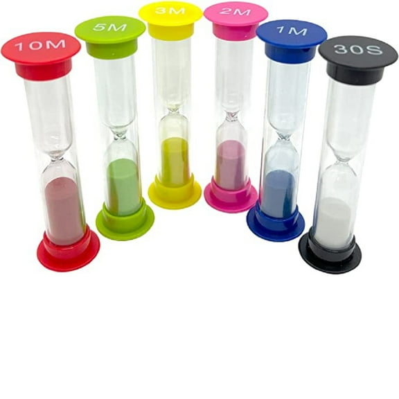6Pcs Sand Timer Colorful Plastic Sandglass Hourglass Sand Clock Timer for Kid Time Management Games Tabata and high Intensity Interval Training 30sec 1min 2mins 3mins 5mins 10mins