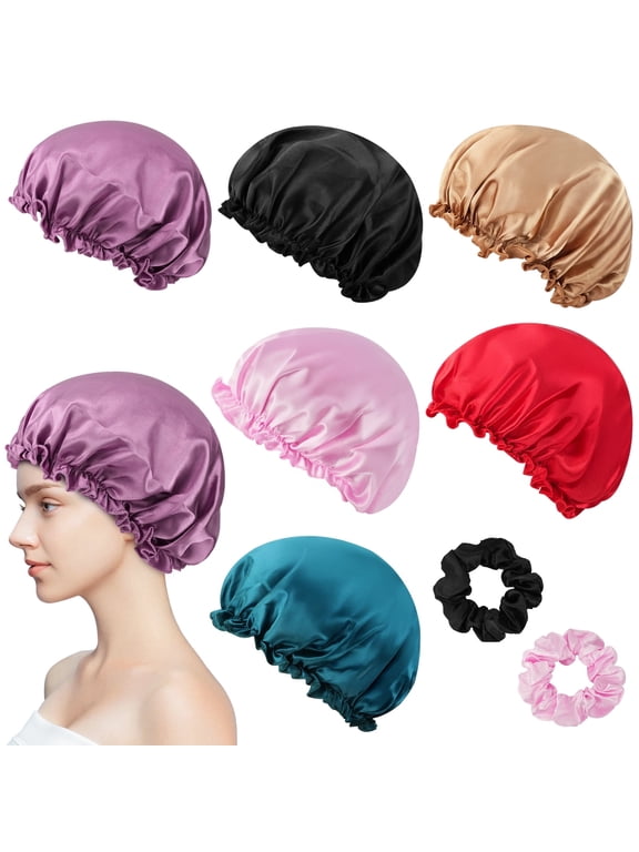 6Pcs Satin Bonnet for Sleeping Silk Sleep Cap, Silk Bonnet with 2 Scrunchie, Hair Bonnets for Women Hats Curly Natural Hair