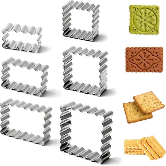 6Pcs Scalloped Cookie Cutter Set: Stainless Steel Cookie Cutters Assorted Sizes, Rectangle Cookie Cutter Square Cookie Cutter, Pastry Fluted Edge Cookie Cutter Shapes Biscuit Molds