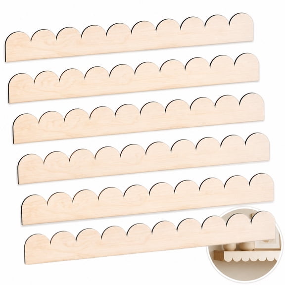 6Pcs Scalloped Wood Trim Molding, 23.6 × 1.57 Inch Unfinished Wooden Border Strips for DIY Wall Accents, Furniture Embellishment, Home Art & Craft Projects, Beige