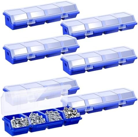 Hushee 4 Pcs Screw Organizer Box With Lid - 4 Compartments, Stackable, Small Parts Storage For Garage, Workshop, Crafts