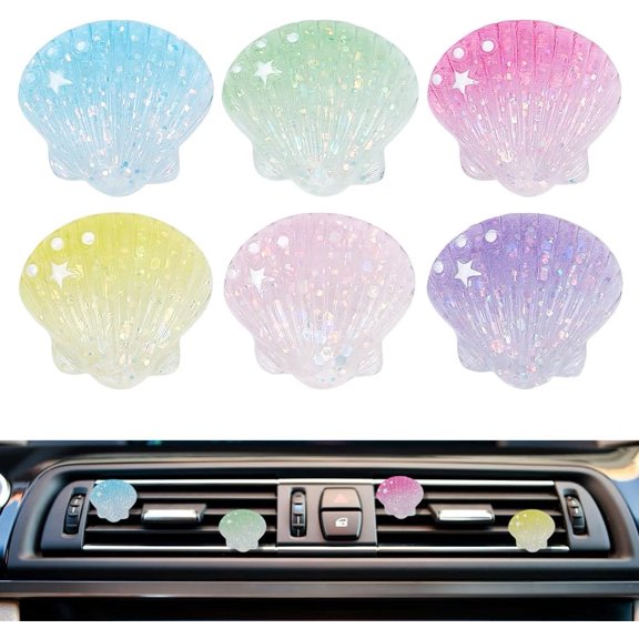 6Pcs Sea Shells Car Air Vent Clips Airs Conditioner Outlet Decoration 1.5 Inch Cute Sea Shells Ocean Car Interior Decor Diffuser with Plastic Clips for DIY