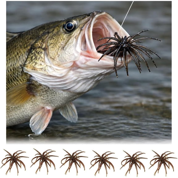 6Pcs Sea Urchin Bait, Realistic Fuzzy Dice Fishing Lure for Bass & Perch, Floating TPR Swimbait with Reflective Stars, 6 Colors Artificial Worm Bait for Saltwater & Freshwater