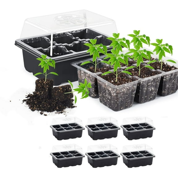6Pcs Seed Starter Tray, 36 Large Cell Mini-Incubator Plant Grower Kits with Humidity Ventilation Dome & Seed Starter Greenhouse Base, for Greenhouses and Gardens (Black)