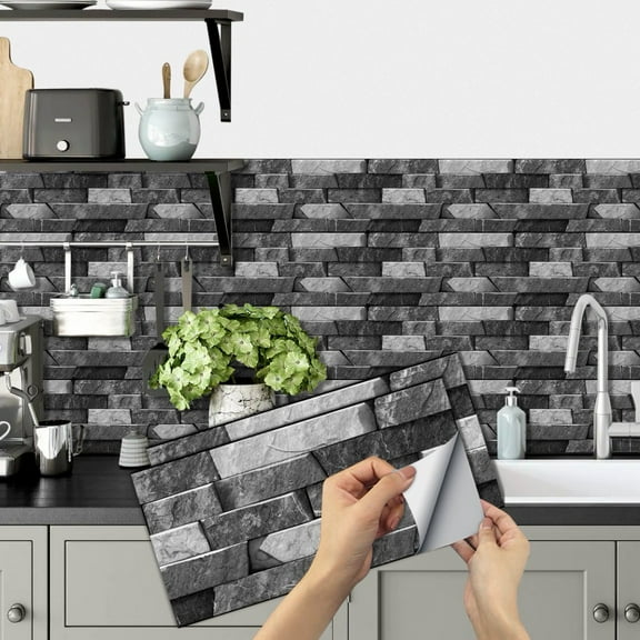 6Pcs Self Adhesive Gray Tile Stickers 11.8x5.9inch Mosaic Brick Wall Decals Waterproof Vinyl Peel and Stick Kitchen Backsplash Wallpaper