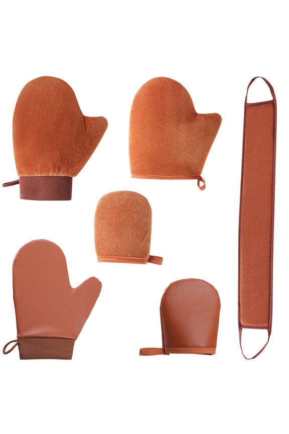 6Pcs Self Tanning Mitt Kit, Reusable Tanning Gloves with Back Applicator Strap