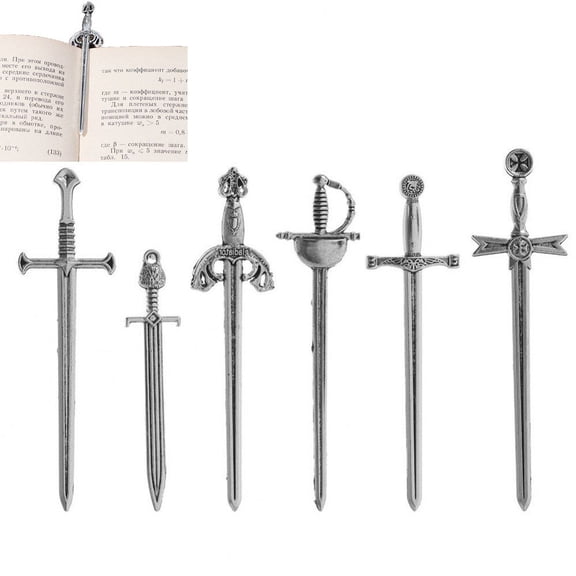 6Pcs/Set Antique Swords Knife Bookmark Charms Metal Bookmarks Pendants Book Clips Markers Craft Supplies DIY Jewelry Making