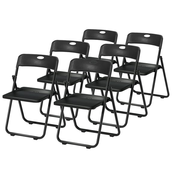 6Pcs/Set Folding Chairs, Staff Backpack Computer Chair, Basics Foldable Plastic Chair, Outdoor Portable Activity Chair, Black-Black