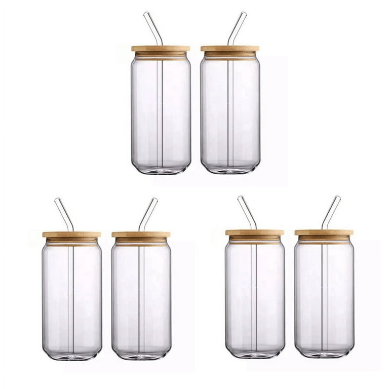  [ 6pcs Set ] Glass Cups with Bamboo Lids and Glass
