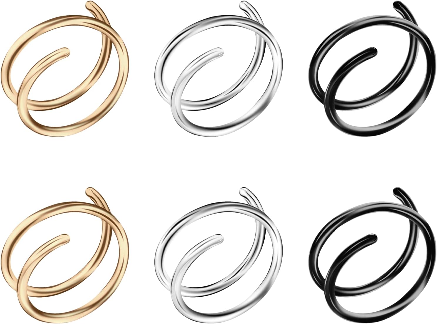 6Pcs/Set Nose Rings Hoops 20 Gauge 8Mm Small Thin Double Spiral Nose