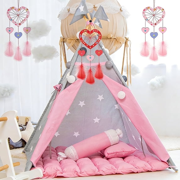 6Pcs Set Wooden Heart Shaped Daydream Catchers Set DIY Valentines's Day Gifts Handicraft Bedroom Wall Decoration Hanging Decoration