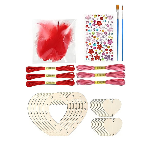 6Pcs Set Wooden Heart Shaped Dream Catchers Kit Diy Unfinished Hanging Ornaments For Valentines Day Bedroom Wall Decor Crafts