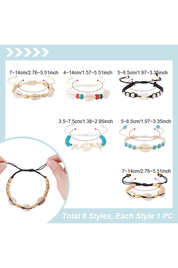 6Pcs Shell Bracelets Anklets Set Natural Turquoise Cowrie Beads Seashells Ankle Jewelry for Women Handmade Boho Adjustable Starfish Foot Chain Ocean Hawaii Beach Parties