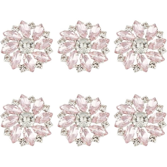 6Pcs Shiny Flower Rhinestone Buttons 1Inch Brass Rhinestone Shank Buttons Pink Crystal Embellishments Sew On Buttons with 1-Hole Jewelry Decorations