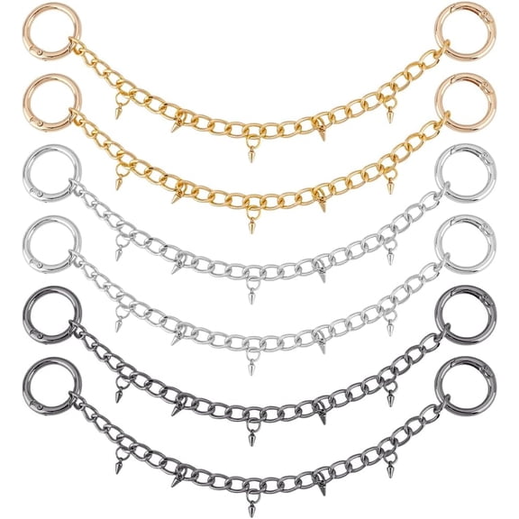 6Pcs Shoelace Charms 3 Colors Strap Chains Metal Shoes Decoration Charms with Spring Gate Ring for Sneakers Sandal Badge Holder Stitch Marker Wedding Jewelry DIY Craft 228mm