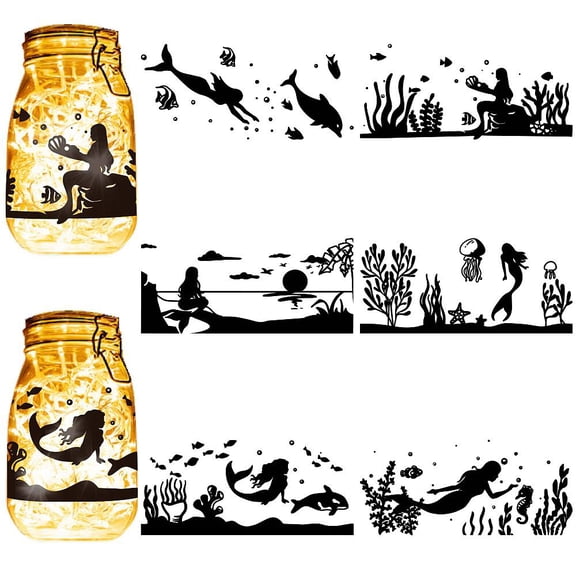 6Pcs Silhouettes Mason Jar Decor Lantern Laser Cutouts Ocean Ornaments Scrapbook Embellishment Dolphin for Glass Wall Window Cars DIY Crafts