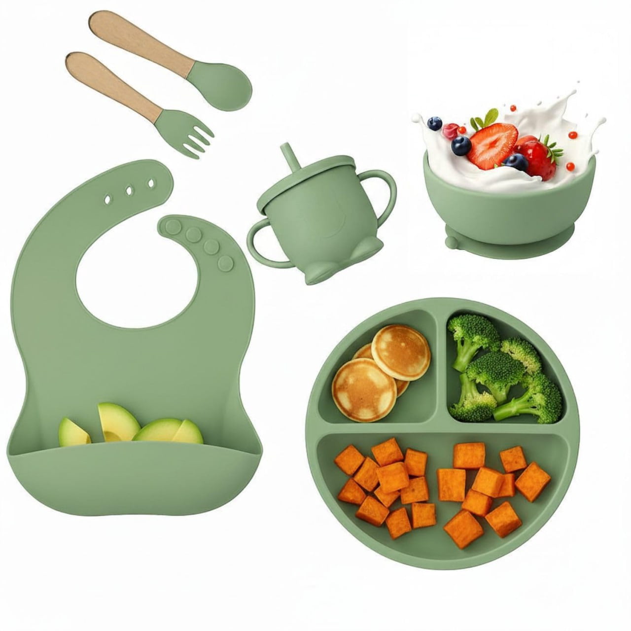 6Pcs Silicone Baby Feeding Set BPA-Free, Microwave Safe - Walmart.com