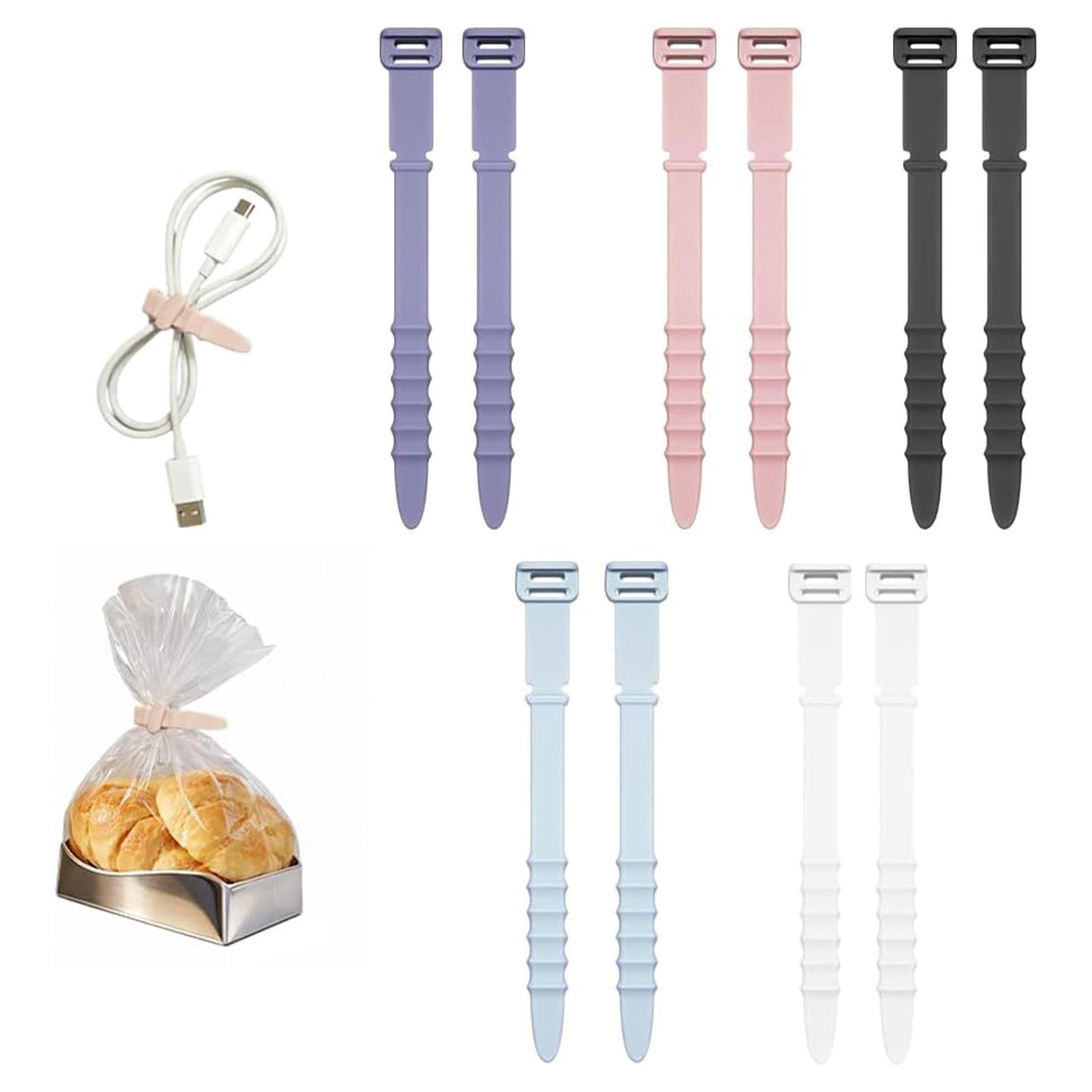 6Pcs Silicone Cable Organizer Ties, Adjustable Multipurpose Cord Wraps ...