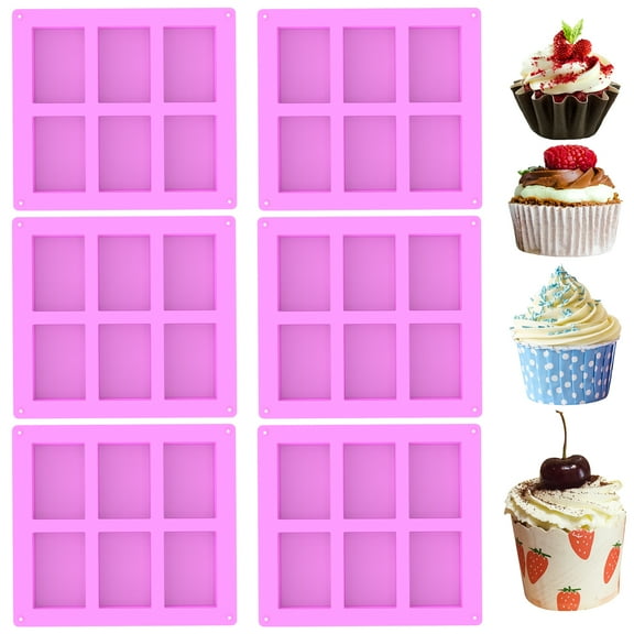 6Pcs Silicone Snack Mold 6 Cavity Silicone Cookie Mold Temperature Resistant Silicone Baking Mold Non Stick Rectangle Soap Making Molds Reusable Cereal Bar Molds for Home Baking Cooking