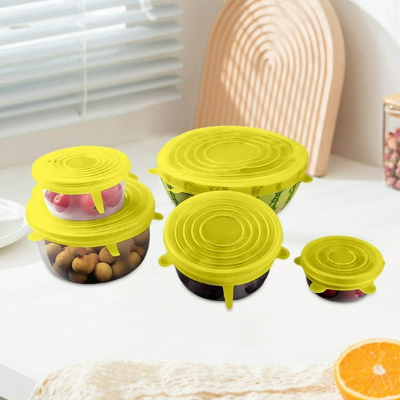6Pcs Silicone Stretch Lids Multi Size Reusable Food Covers Universal Sealing Bowl Toppers For Round Plates Food Containers(Yellow-19.5Cm)