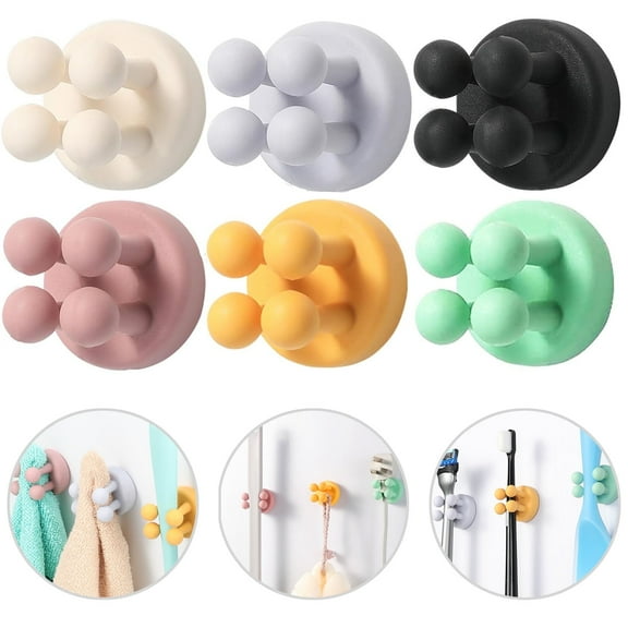 6Pcs Silicone Toothbrush Holders, Towel Razor Holder for Shower, Wall Mounted Self-Adhesive Waterproof Multifunctional Hook for Bathroom Kitchen Living Room