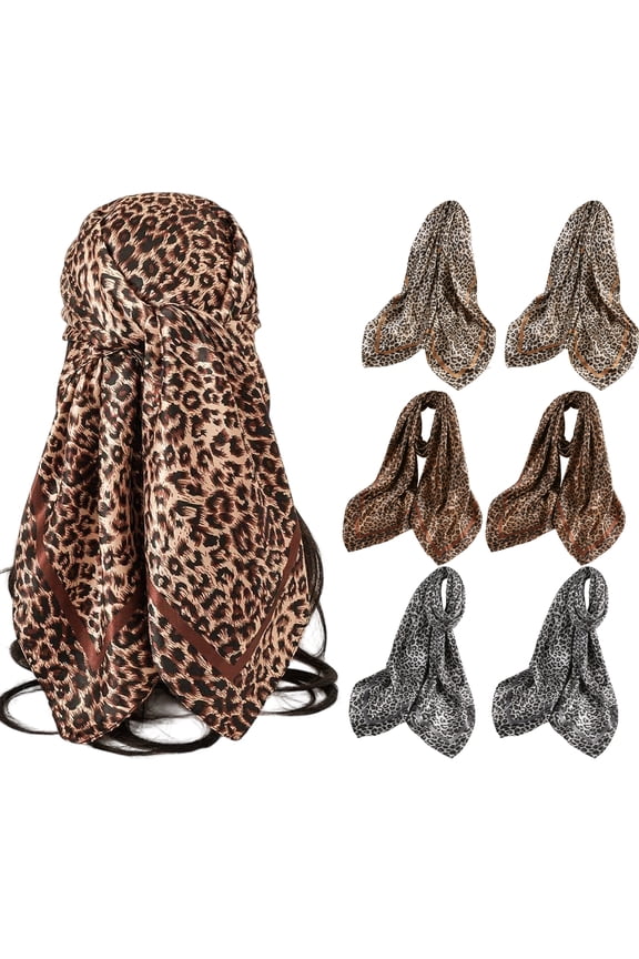 6Pcs Silk Head Scarves for Women Satin Hair Scarf 35”Large Square Bandana Silk Like Neck Scarf Shawl