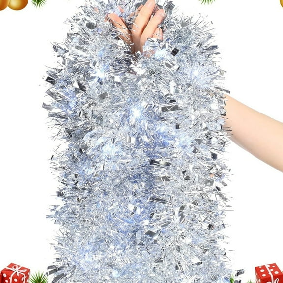 6Pcs Silver Christmas Tinsel Garland, Xmas Tinsel Shiny Garland, Metallic Twist Tinsel Garland, Tinsel Hanging Decorations for Christmas Tree Wedding Party Supplies