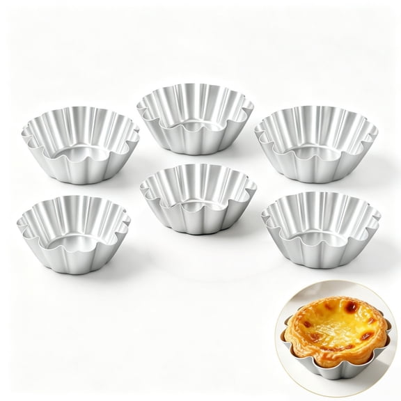 6Pcs Silver Fluted Aluminum Egg Tart Moulds, Reusable Pastry Baking Trays, 5.55.53 Inch OvenSafe Bakeware for Homemade Dessert Prep