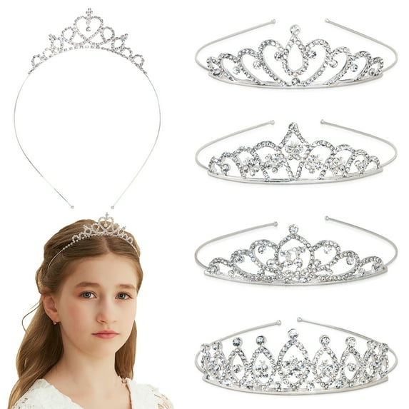 6Pcs Silver Girls Princess Crystal Tiara Crown, Princess Rhinestone Pearl Tiara, Bridal Wedding Crown Headband Hair Accessories for Women, Birthday, Wedding, Prom, Party, Pageant