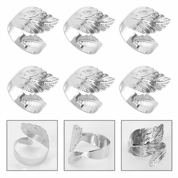 6Pcs Silver Napkin Rings Leaf Napkin Holder Adornmen Alloy`