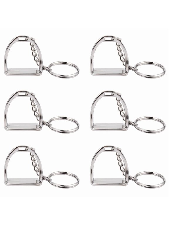 6Pcs Simple Elegant Design Western Stirrup Keychain Key Ring Hanger Tool for Men Women Bag Decoration