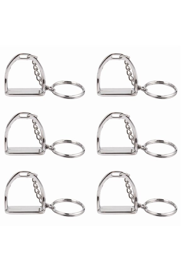 6Pcs Simple Elegant Design Western Stirrup Keychain Key Ring Hanger Tool for Men Women Bag Decoration