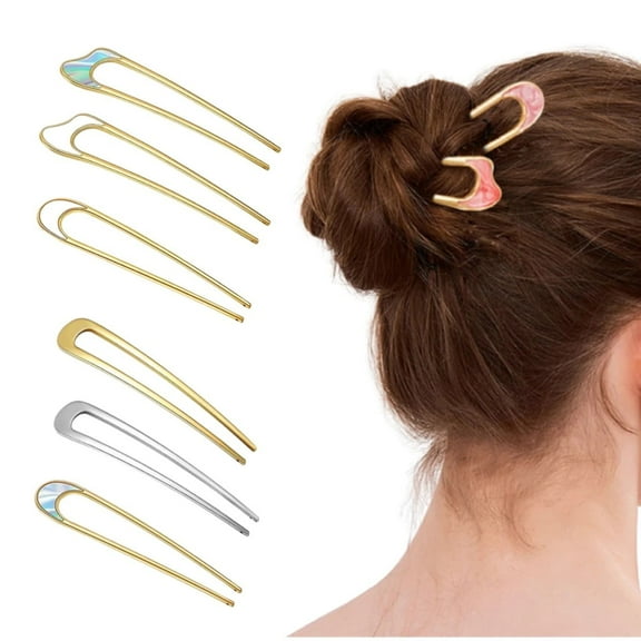 6Pcs Simple Metal U Shaped Hair Pin,French Pin,U-Shaped Hairpin,Hair Stick Metal Hair Pin for Long Thick Hair Updo Bun Women Girls Hairstyle Hair Accessories