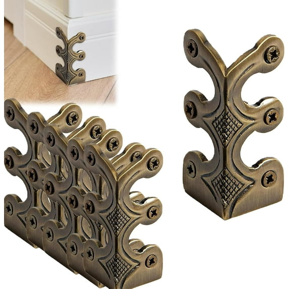 6Pcs Baseboard Corner Protectors, Brass Corner Protector, Corner Skiffer, Vintage Solid Brass Skirting Board Protectors (Bronze)