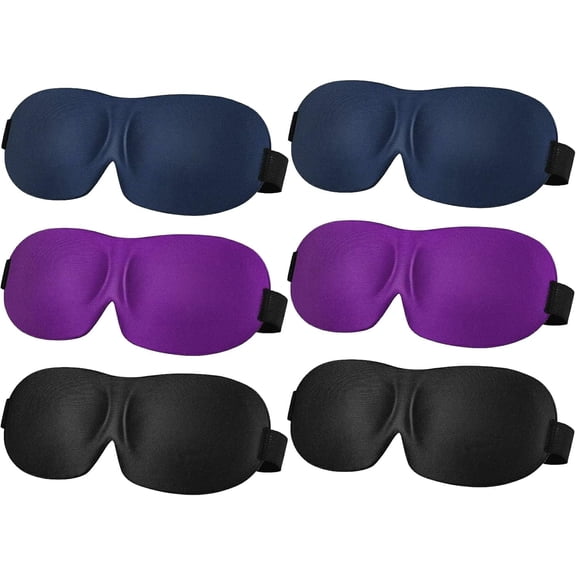 6Pcs Sleep Mask for Side Sleeper,3D Eye Mask for Sleeping,Blackout Sleeping Mask with Adjustable Strap,Soft Comfort Night Blindfold,Eye Shade for Travel Yoga Nap(Black, Purple,Navy Blue)