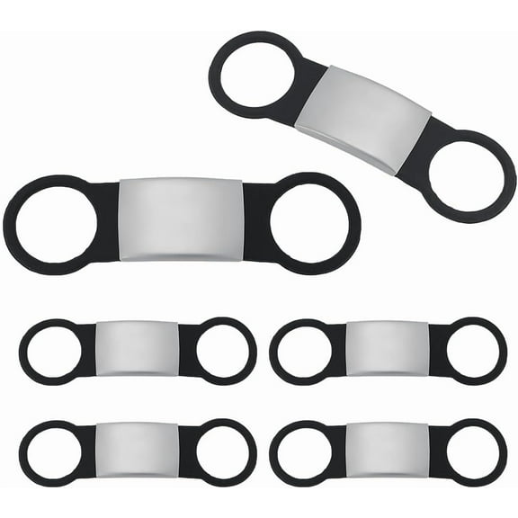 6Pcs Slide on Pet ID Tags Personalized and Dog Id Tag Stainless Steel Stamping Blank Tags Black Engraved Name Tags Rectangle Charm DIY