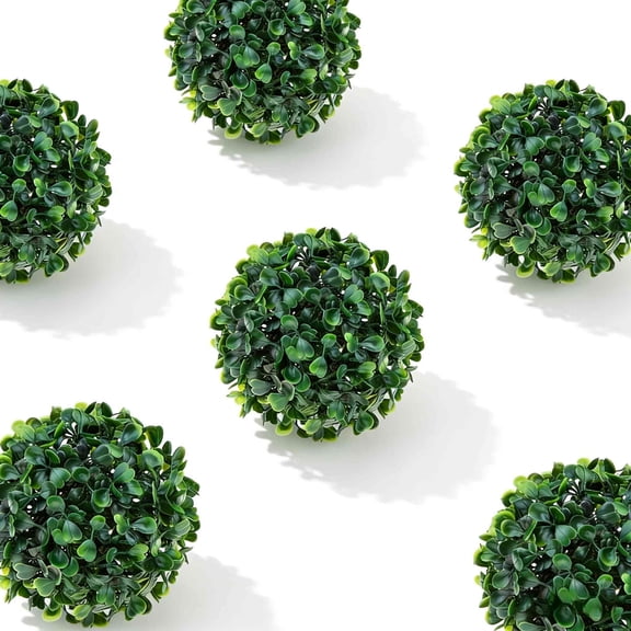6Pcs Small Artificial Boxwood Balls, 5.12" Topiary Balls Greenery Balls Decor Fake Plant Ball Display Home Decorative Faux Green for Table Garden Wedding