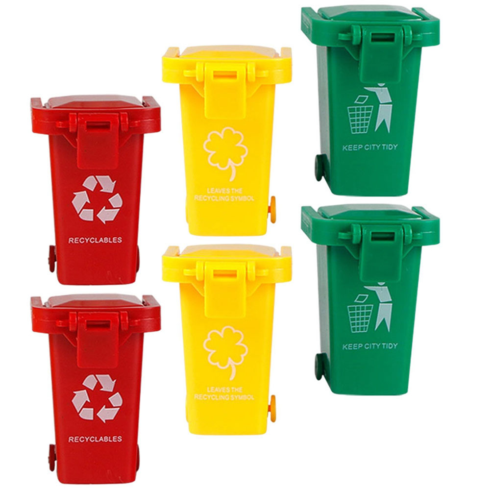6Pcs Small Garbage Bin Toy Child Garbage Can Toys Push Garbage Can Toys for Learning