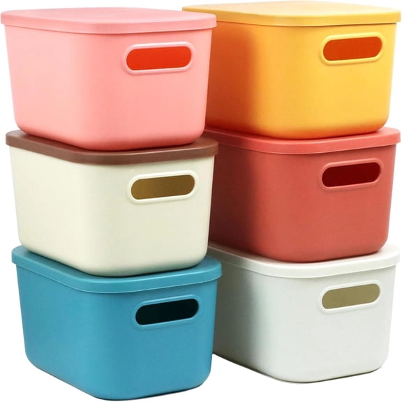 6Pcs Small Storage Bins with Lids, Stackable Plastic Organizer Bin Storage Conta