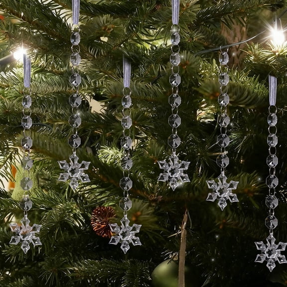 6Pcs Snowflake Crystal Christmas Ornaments for Tree Decorations, Hanging Clear Acrylic Snowflake Ornaments, for Christmas Tree Indoor Home Decor, Snow Flake Stars Winter Party Supplies